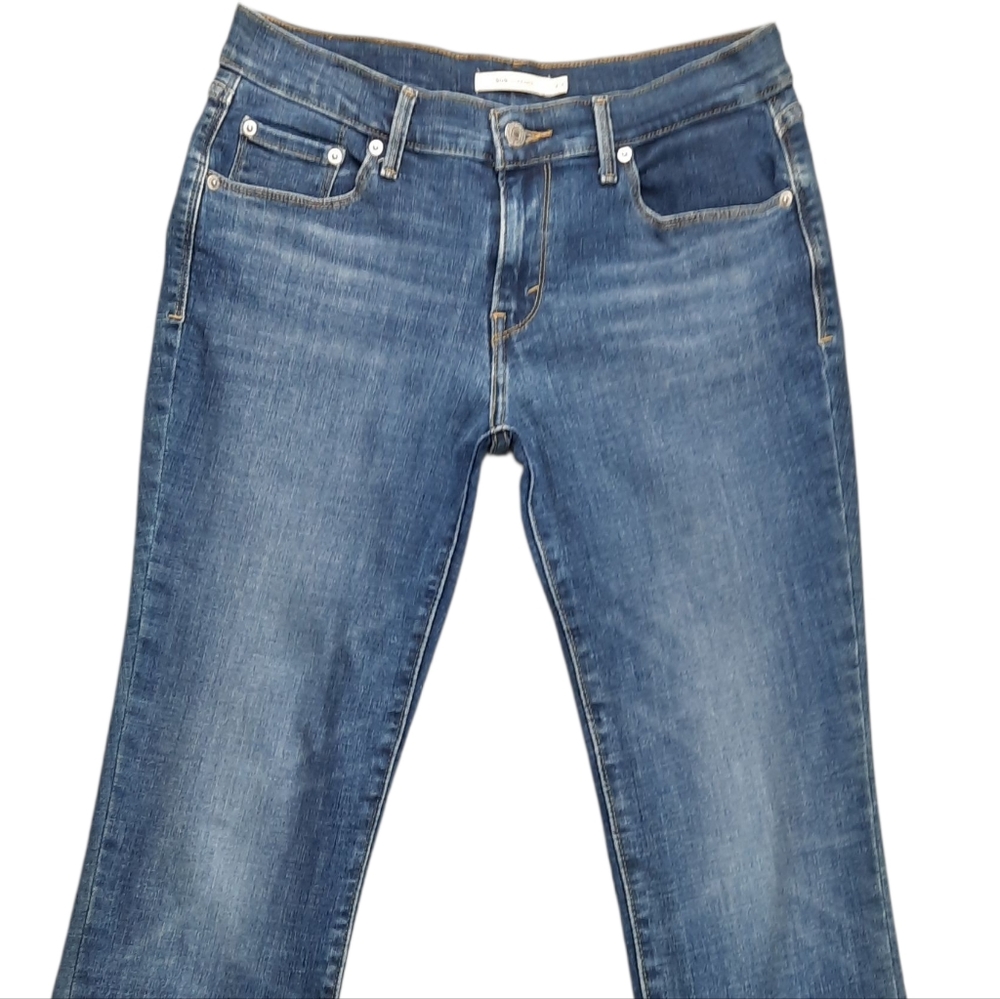 Levi's 505 Straight Leg Mid Rise Blue Jeans SZ 8S - Picture 2 of 13